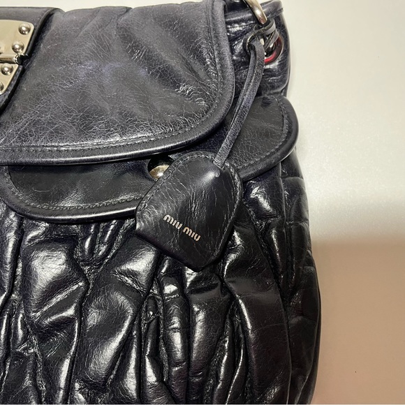 Authentic Miu Miu Navy Matelasse Leather Hobo - Picture 6 of 14